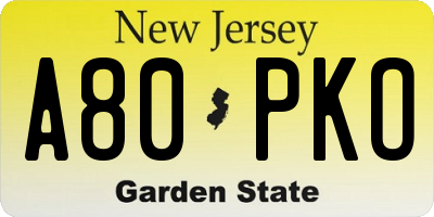 NJ license plate A80PKO
