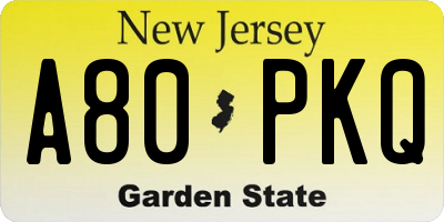 NJ license plate A80PKQ