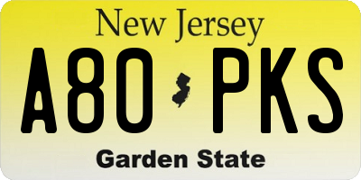 NJ license plate A80PKS