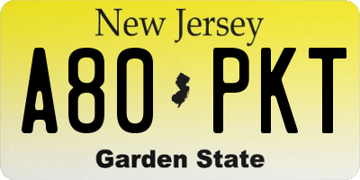 NJ license plate A80PKT