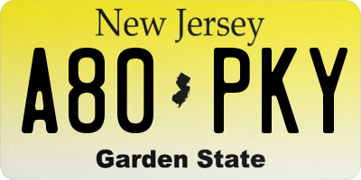 NJ license plate A80PKY