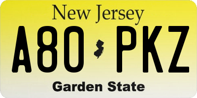 NJ license plate A80PKZ