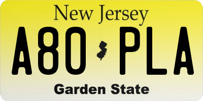 NJ license plate A80PLA