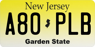 NJ license plate A80PLB
