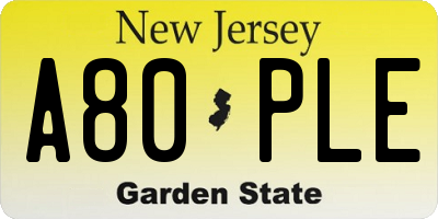 NJ license plate A80PLE
