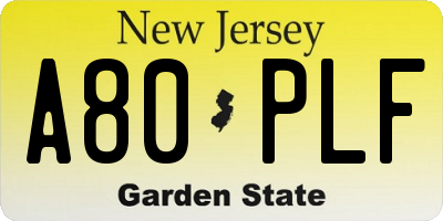 NJ license plate A80PLF