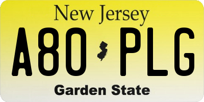 NJ license plate A80PLG