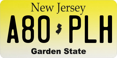 NJ license plate A80PLH
