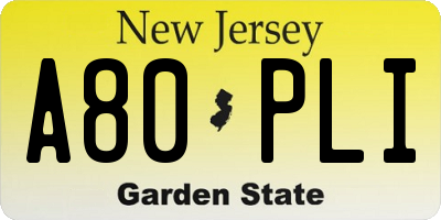 NJ license plate A80PLI