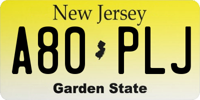 NJ license plate A80PLJ