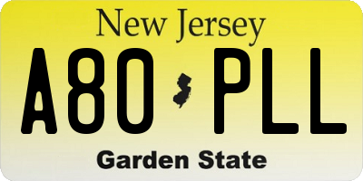 NJ license plate A80PLL