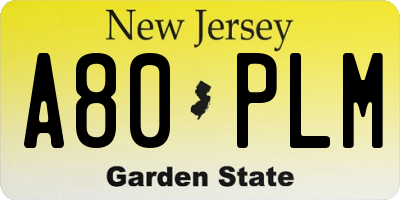NJ license plate A80PLM