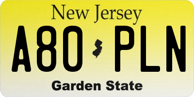 NJ license plate A80PLN