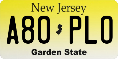 NJ license plate A80PLO