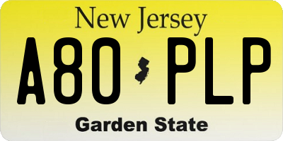 NJ license plate A80PLP