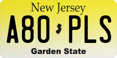 NJ license plate A80PLS