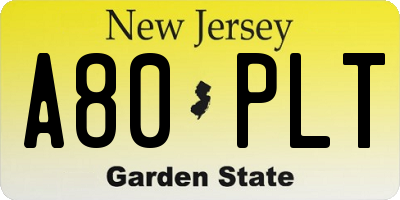 NJ license plate A80PLT