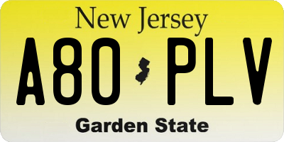 NJ license plate A80PLV