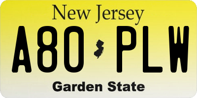 NJ license plate A80PLW