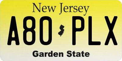 NJ license plate A80PLX
