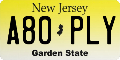 NJ license plate A80PLY