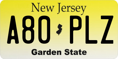 NJ license plate A80PLZ