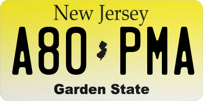NJ license plate A80PMA