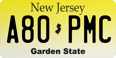 NJ license plate A80PMC