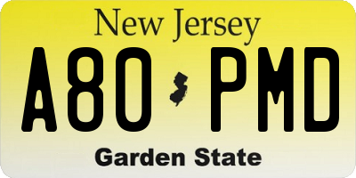 NJ license plate A80PMD
