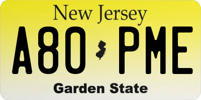 NJ license plate A80PME