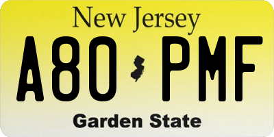 NJ license plate A80PMF