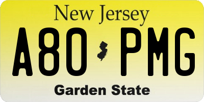NJ license plate A80PMG