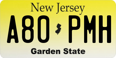 NJ license plate A80PMH