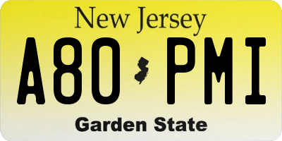 NJ license plate A80PMI