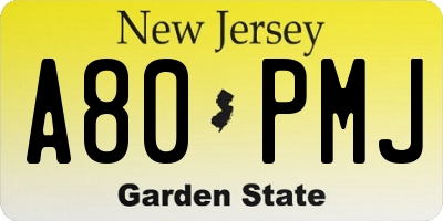 NJ license plate A80PMJ