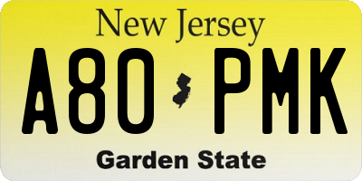 NJ license plate A80PMK