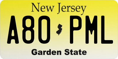 NJ license plate A80PML