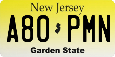 NJ license plate A80PMN