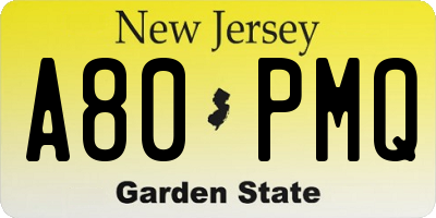 NJ license plate A80PMQ