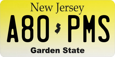 NJ license plate A80PMS