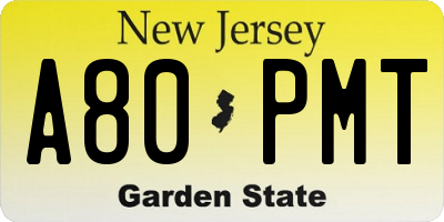 NJ license plate A80PMT