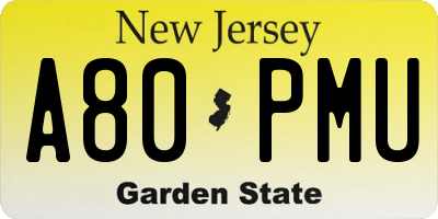 NJ license plate A80PMU