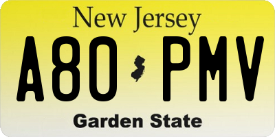 NJ license plate A80PMV