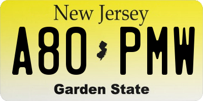 NJ license plate A80PMW