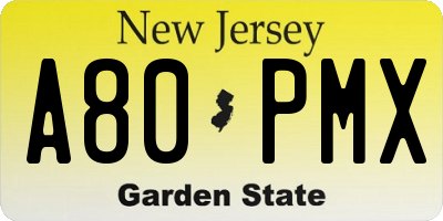 NJ license plate A80PMX