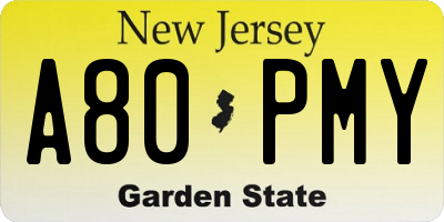 NJ license plate A80PMY