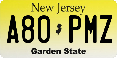 NJ license plate A80PMZ