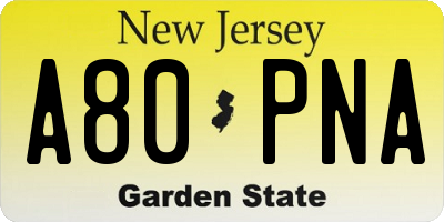NJ license plate A80PNA