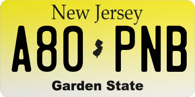 NJ license plate A80PNB