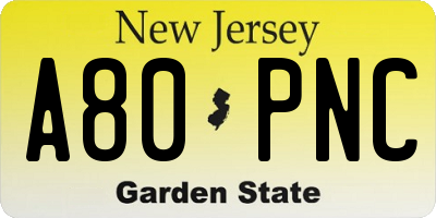 NJ license plate A80PNC
